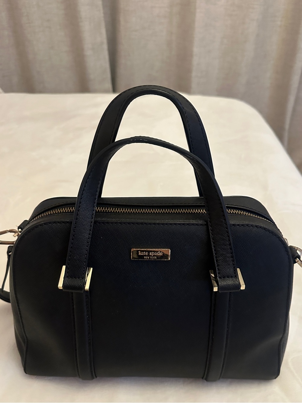 kate spade black dome satchel with gold hardware